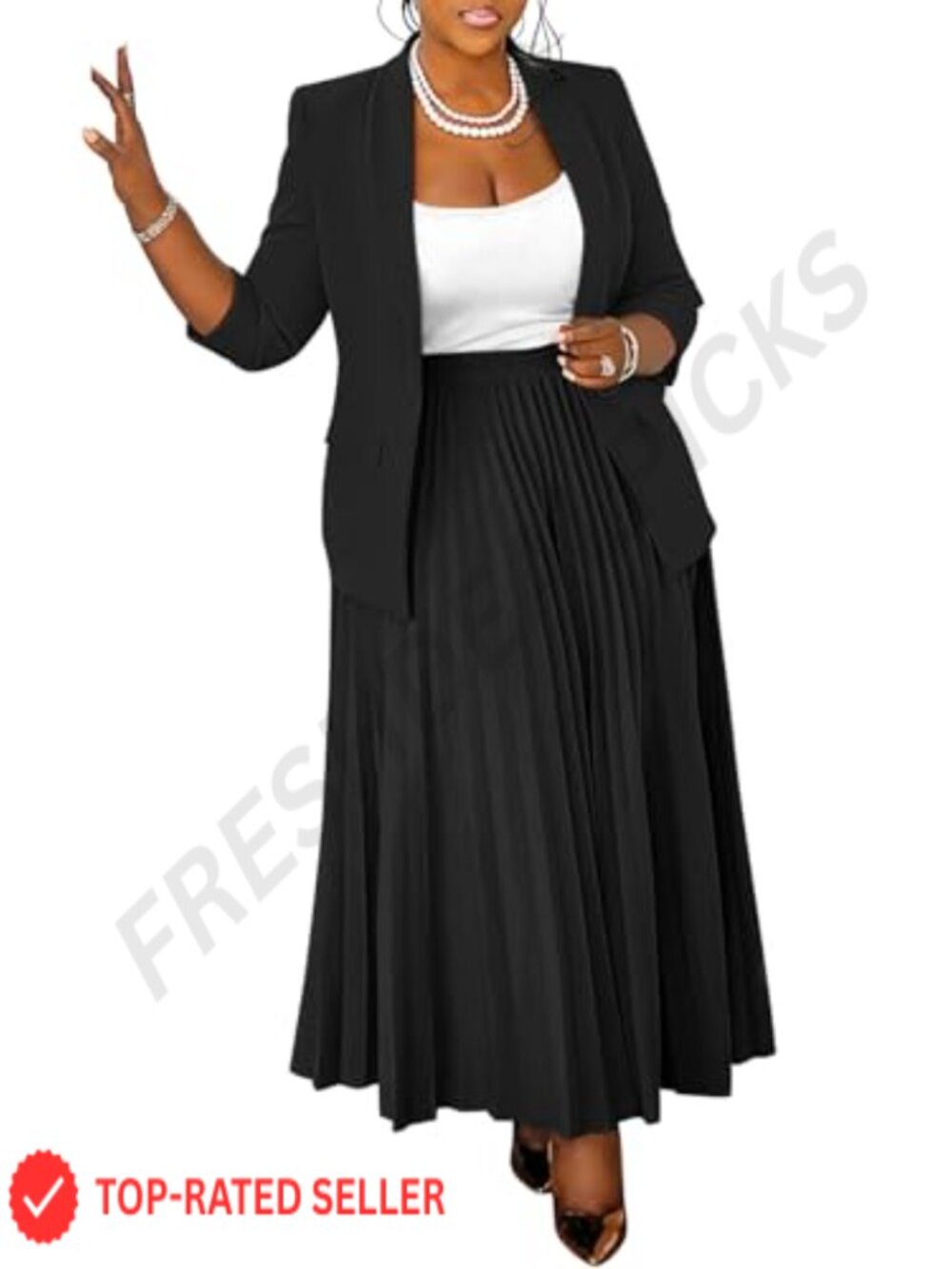 Plus Size 2 Piece Blazer and Maxi Skirt Set Business Suit for Women Office